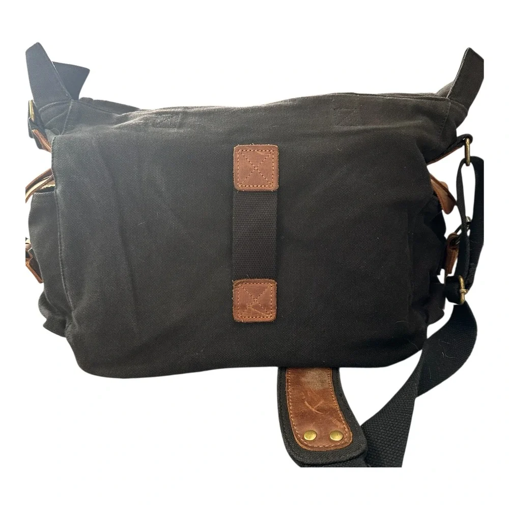 Kattee Black Canvas Leather Messenger Bag Crossbody Satchel Laptop Shoulder Bag